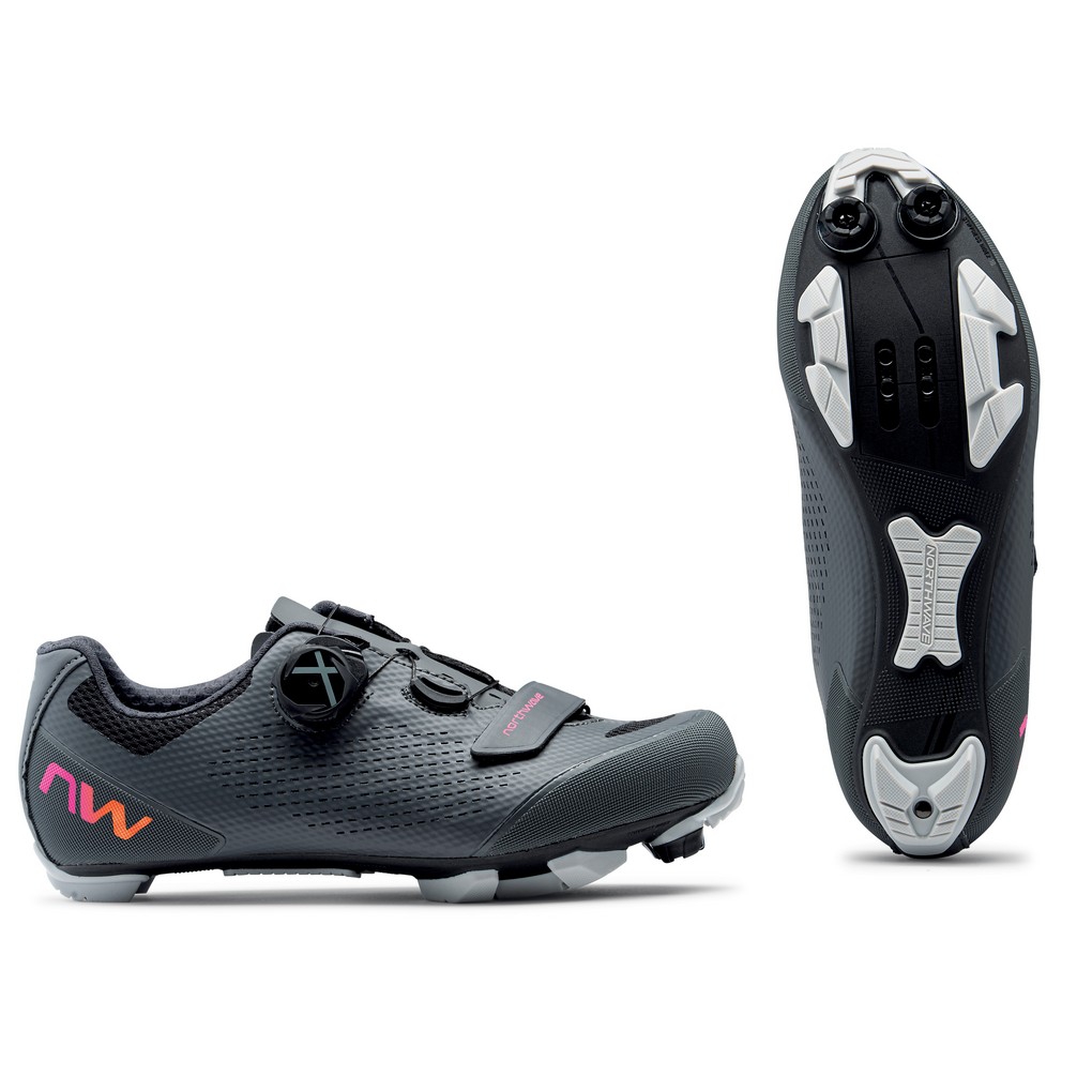 Zapatillas Northwave RAZER 2 Woman Gris Oscuro-Rojo neon