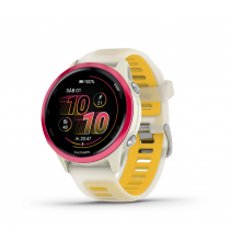 Reloj Garmin Forerunner 570 Aluminio Lila con Correa en Blanco y amarillo 42mm
