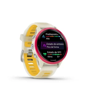 Reloj Garmin Forerunner 570 Aluminio Lila con Correa en Blanco y amarillo 42mm